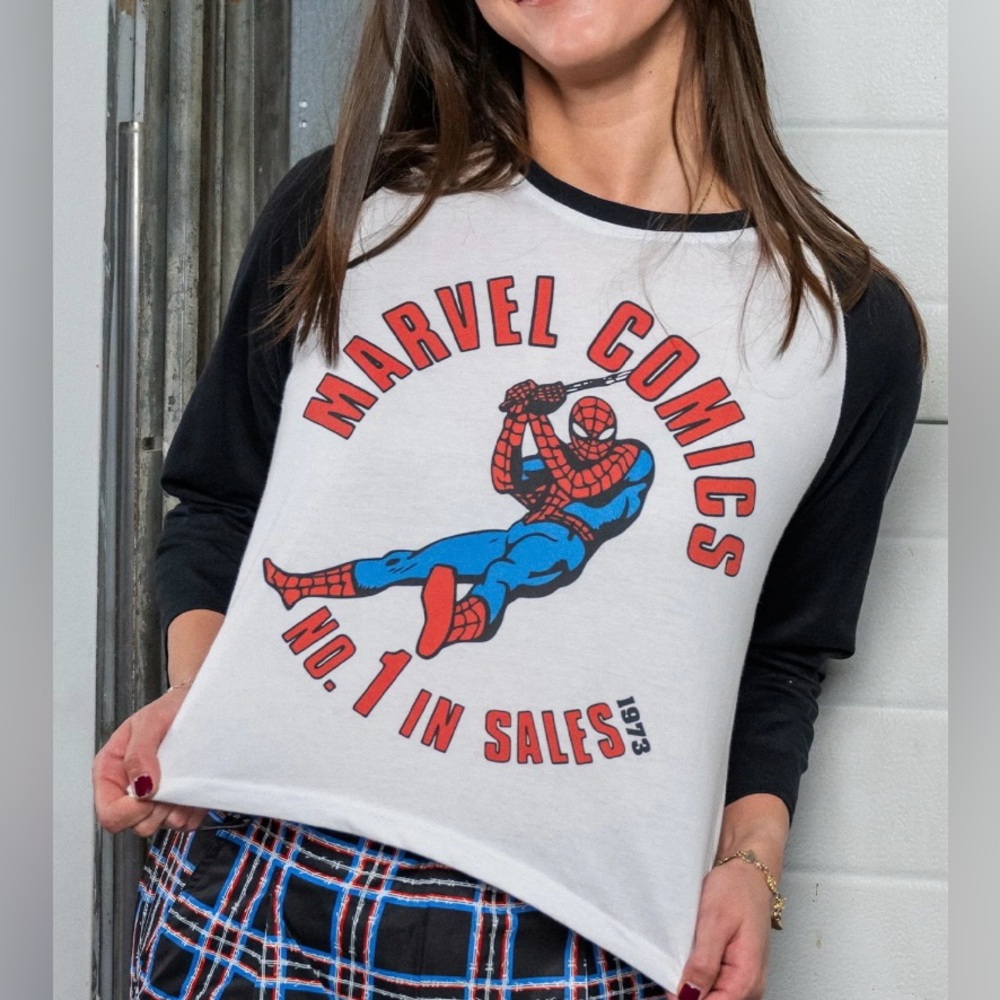 NWT Cakeworthy Marvel Comics Spider-Man crop Raglan women’s t-shirt size 3X